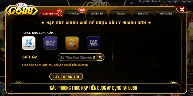 GO88 - Cổng Game Go88 Chính Thức, Link Tải Mới Nhất Các phương thức nạp tiền tại GO88